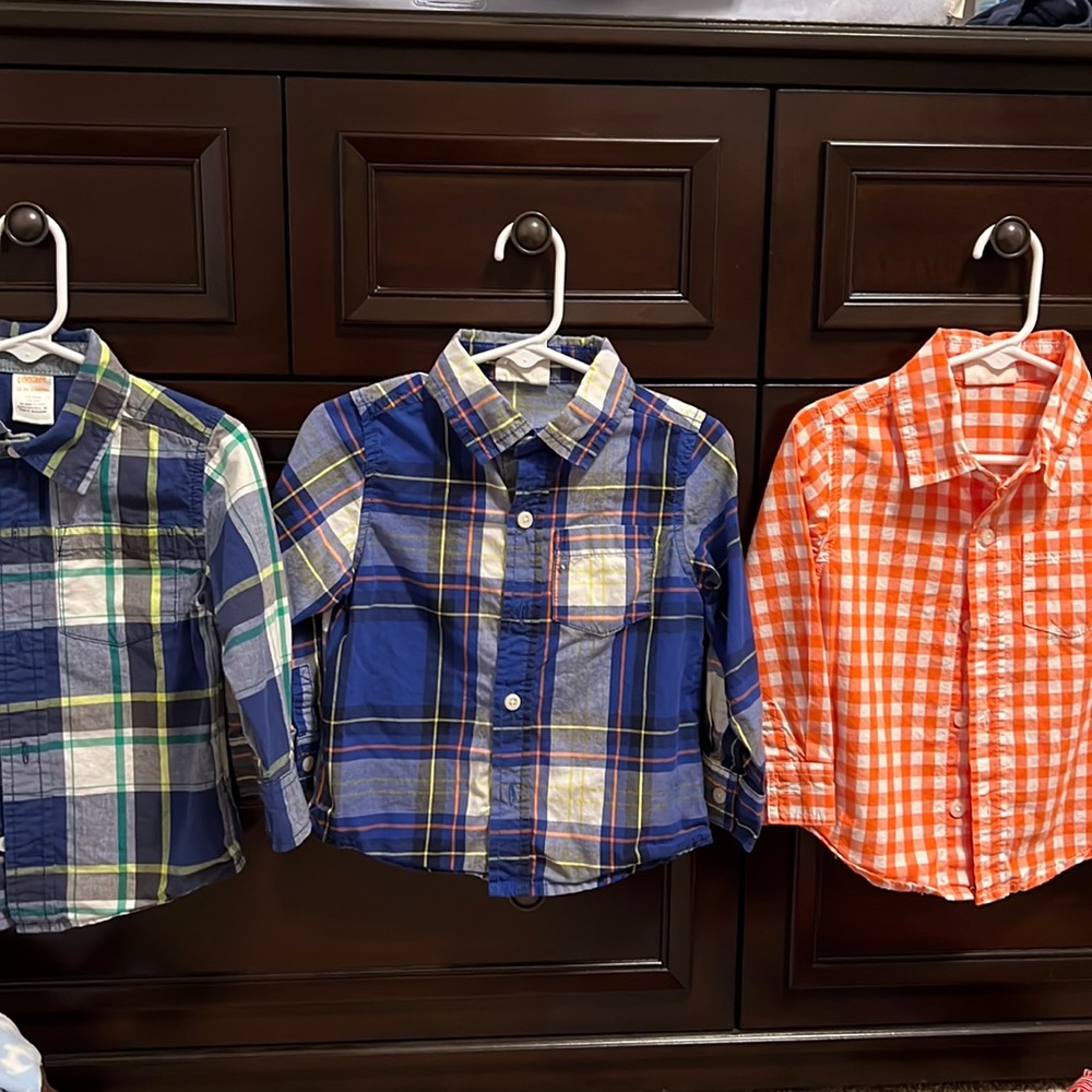 Lot of long sleeve button down shirts, Gymboree and Crazy 8, size 18-24 mo.